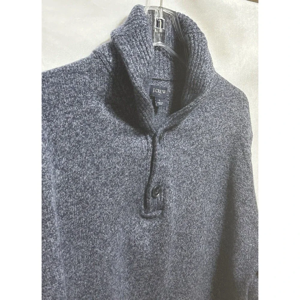 J. Crew Mens Large Wool Blue Shawl‎ Collar Two Button Sweater